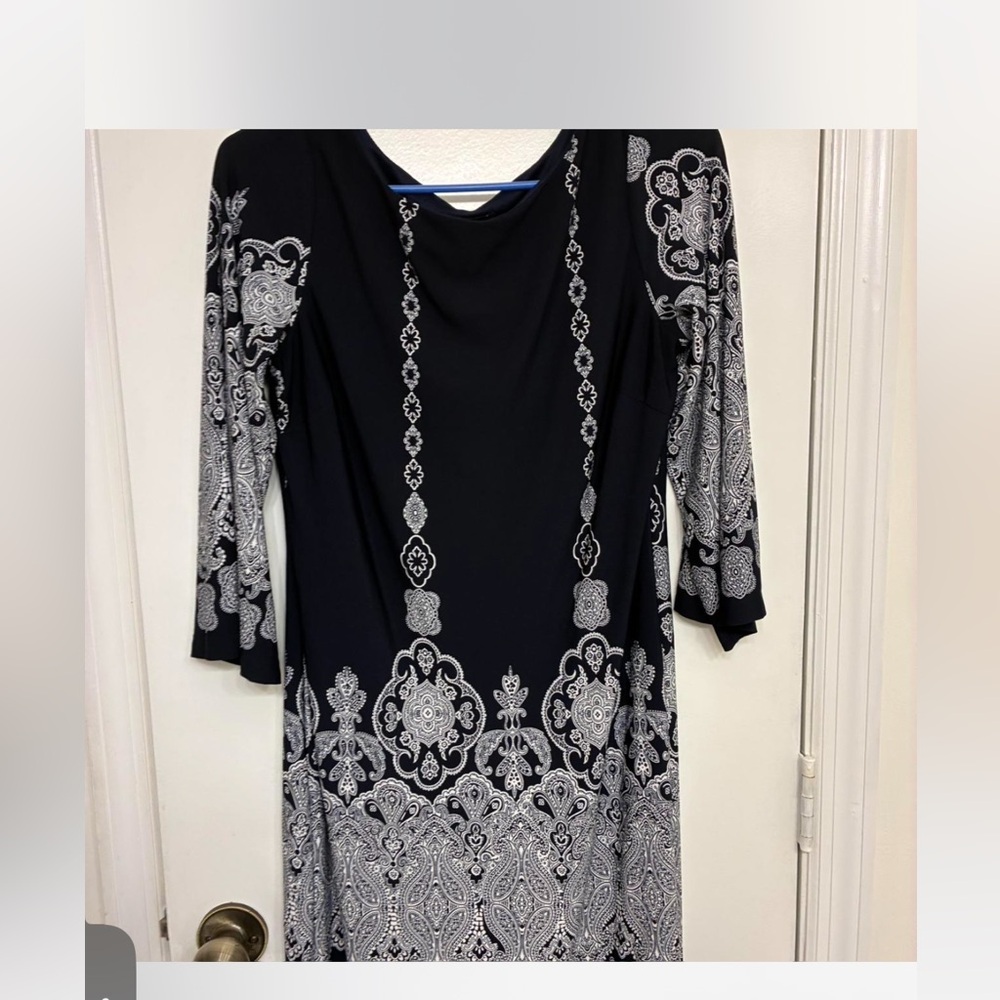 Navy and White Paisley Dress